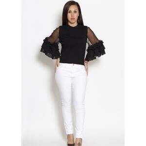 Reema Turtle Neck Three Quarter Bell Sleeves with Ruffles Top